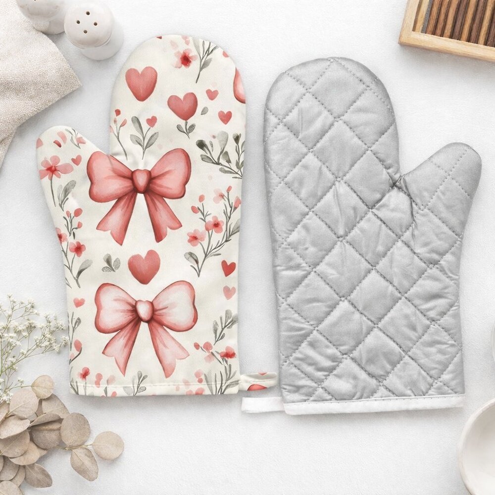 Pink Bow Oven Mitt Stylish Heat-Resistant Kitchen Glove Kitchen Decor